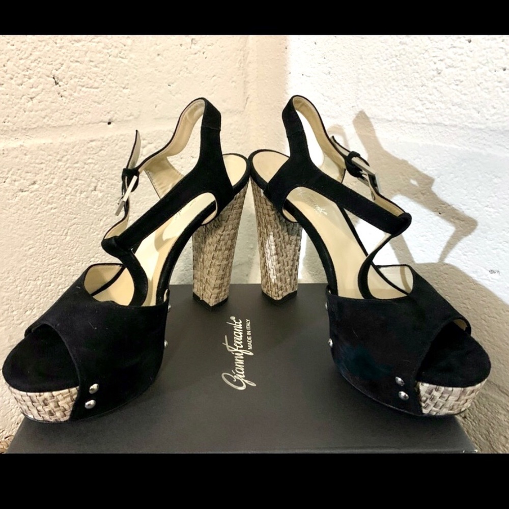 Gianni Ferrante Black Suede Platform Sandals View 3